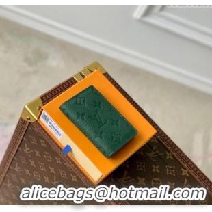 Classic Grade Louis Vuitton Pocket Organizer Wallet in Forest Green Taurillon Monogram Leather M83067 2024