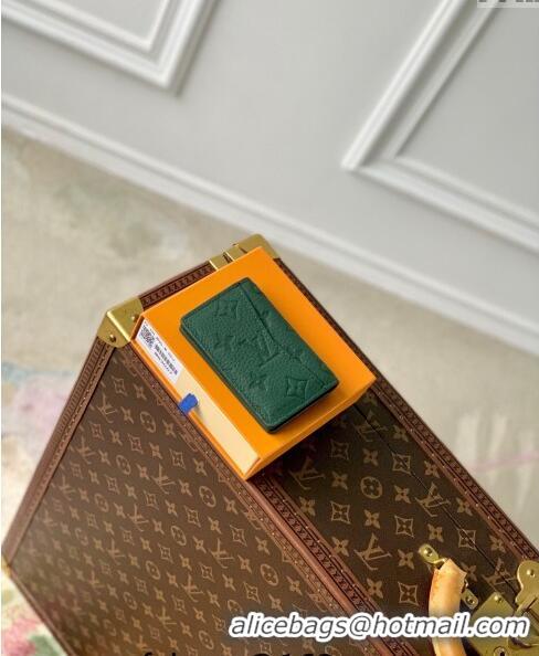 Classic Grade Louis Vuitton Pocket Organizer Wallet in Forest Green Taurillon Monogram Leather M83067 2024