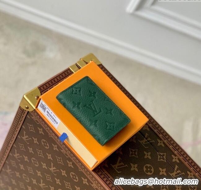 Classic Grade Louis Vuitton Pocket Organizer Wallet in Forest Green Taurillon Monogram Leather M83067 2024