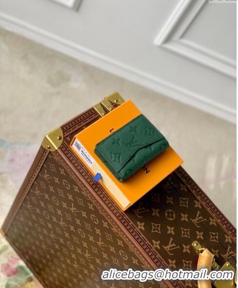 Classic Grade Louis Vuitton Pocket Organizer Wallet in Forest Green Taurillon Monogram Leather M83067 2024