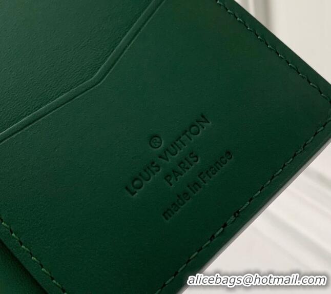 Classic Grade Louis Vuitton Pocket Organizer Wallet in Forest Green Taurillon Monogram Leather M83067 2024