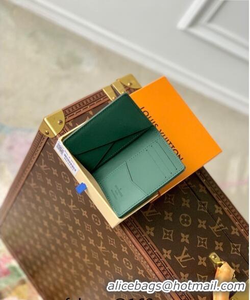 Classic Grade Louis Vuitton Pocket Organizer Wallet in Forest Green Taurillon Monogram Leather M83067 2024