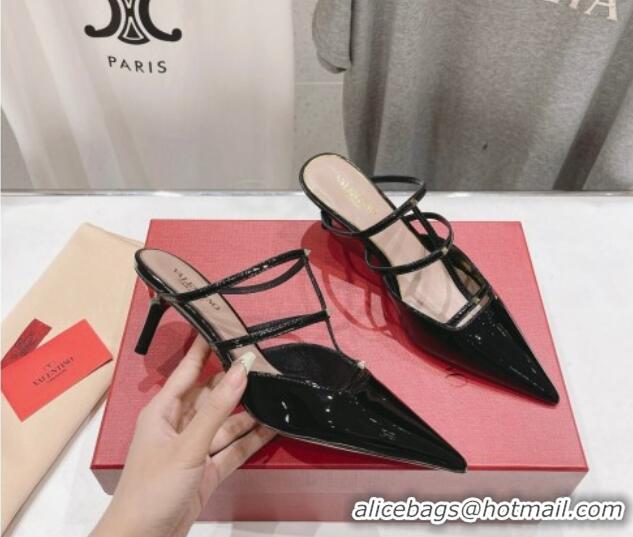 Good Looking Valentino Rockstud Wispy Patent Calfskin Heel Mules 6cm Black 429146