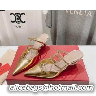 Stylish Valentino Rockstud Wispy Calfskin Heel Mules 6cm Gold 429147