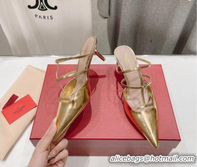 Stylish Valentino Rockstud Wispy Calfskin Heel Mules 6cm Gold 429147