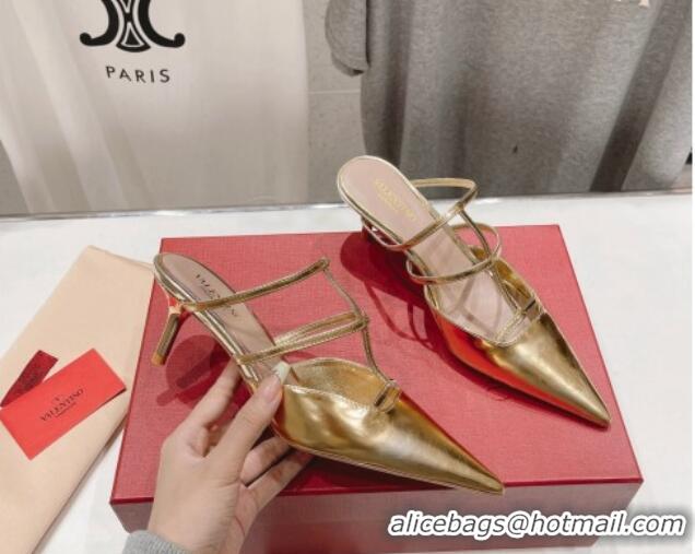 Stylish Valentino Rockstud Wispy Calfskin Heel Mules 6cm Gold 429147