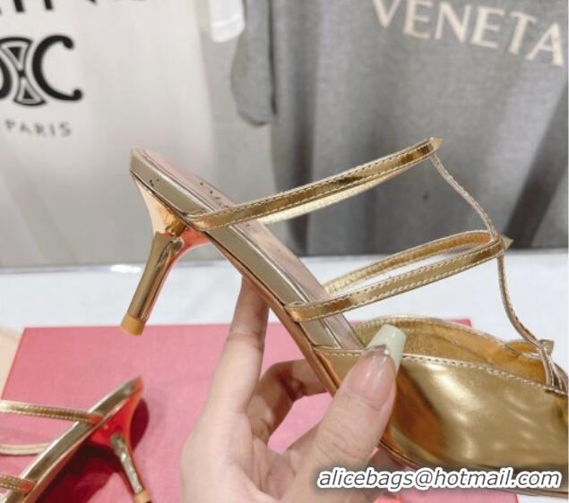 Stylish Valentino Rockstud Wispy Calfskin Heel Mules 6cm Gold 429147