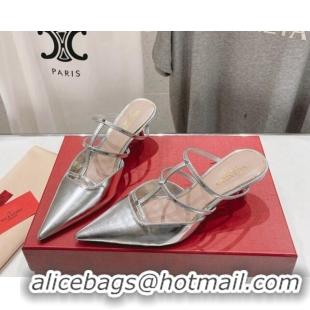 Perfect Valentino Rockstud Wispy Calfskin Heel Mules 6cm Silver 429148