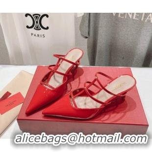 Sumptuous Valentino Rockstud Wispy Patent Calfskin Heel Mules 6cm Red 429149