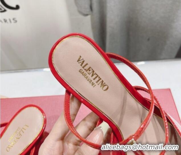 Sumptuous Valentino Rockstud Wispy Patent Calfskin Heel Mules 6cm Red 429149