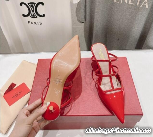 Sumptuous Valentino Rockstud Wispy Patent Calfskin Heel Mules 6cm Red 429149