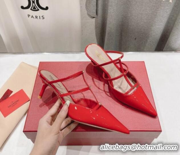 Sumptuous Valentino Rockstud Wispy Patent Calfskin Heel Mules 6cm Red 429149