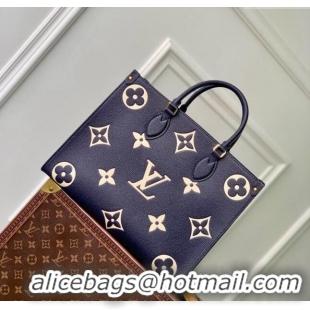 Top Quality Louis Vuitton OnTheGo MM Tote Bag in Monogram Empreinte Leather Navy Blue/White M47084 2024