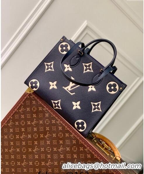 Top Quality Louis Vuitton OnTheGo MM Tote Bag in Monogram Empreinte Leather Navy Blue/White M47084 2024