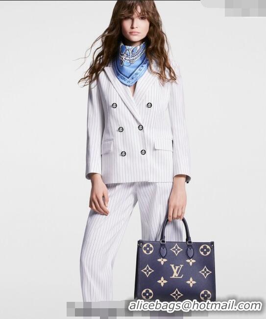 Top Quality Louis Vuitton OnTheGo MM Tote Bag in Monogram Empreinte Leather Navy Blue/White M47084 2024