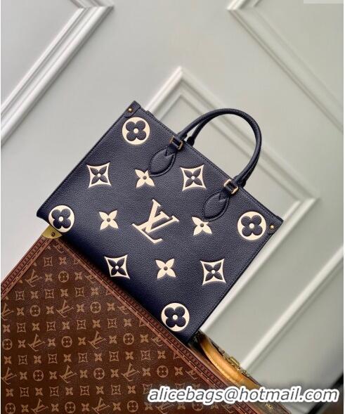 Top Quality Louis Vuitton OnTheGo MM Tote Bag in Monogram Empreinte Leather Navy Blue/White M47084 2024