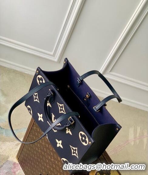 Top Quality Louis Vuitton OnTheGo MM Tote Bag in Monogram Empreinte Leather Navy Blue/White M47084 2024