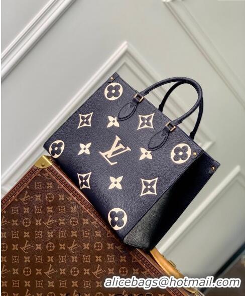 Top Quality Louis Vuitton OnTheGo MM Tote Bag in Monogram Empreinte Leather Navy Blue/White M47084 2024