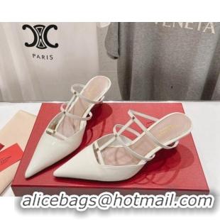 Good Quality Valentino Rockstud Wispy Patent Calfskin Heel Mules 6cm White 429150