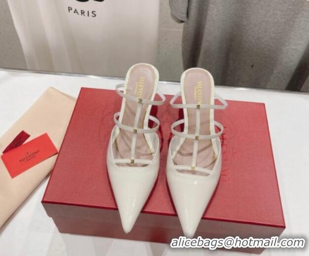 Good Quality Valentino Rockstud Wispy Patent Calfskin Heel Mules 6cm White 429150