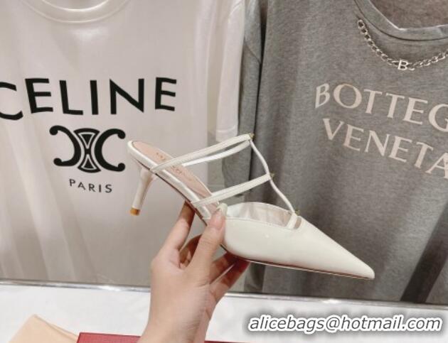 Good Quality Valentino Rockstud Wispy Patent Calfskin Heel Mules 6cm White 429150