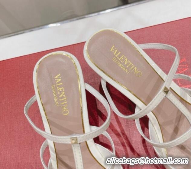 Good Quality Valentino Rockstud Wispy Patent Calfskin Heel Mules 6cm White 429150