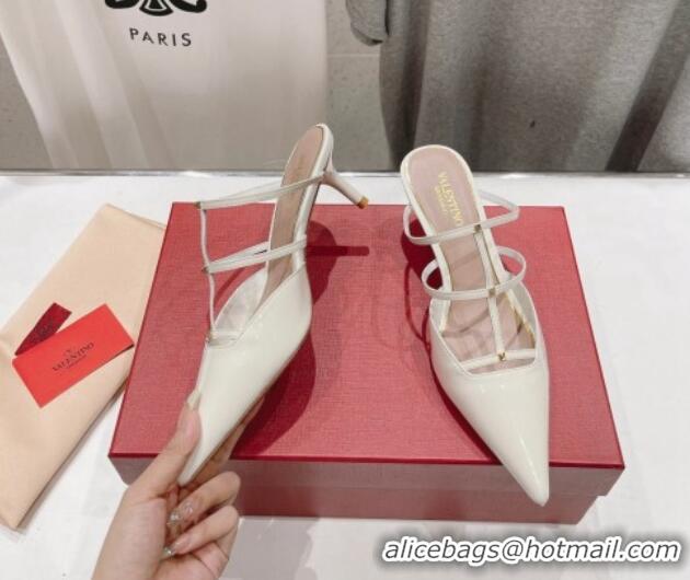 Good Quality Valentino Rockstud Wispy Patent Calfskin Heel Mules 6cm White 429150