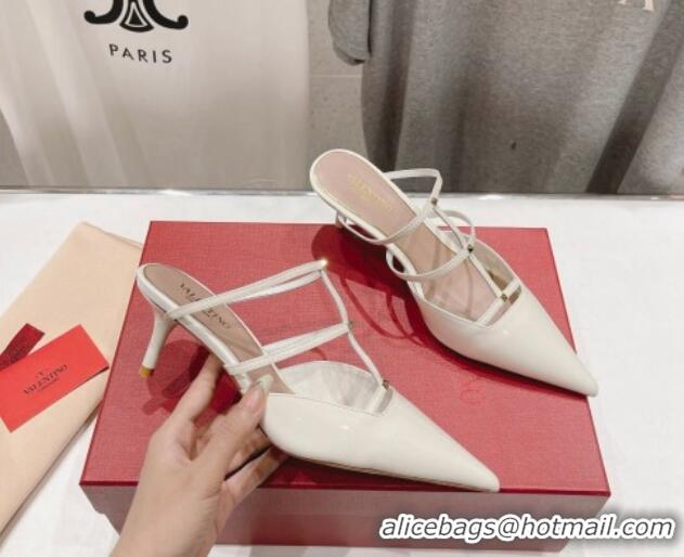 Good Quality Valentino Rockstud Wispy Patent Calfskin Heel Mules 6cm White 429150