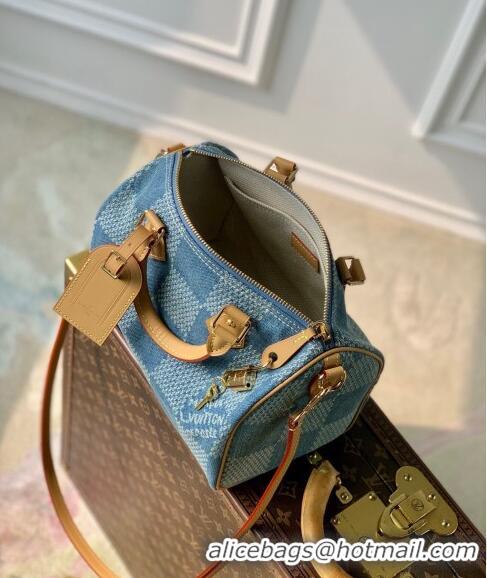 Top Grade Louis Vuitton Speedy 25 Bandoulière bag in Blue Damier Denim 3D Canvas N40700 2024