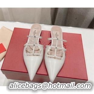 Top Grade Valentino Rockstud Wispy Calfskin Leather Heel Mules 2.5cm White 429151