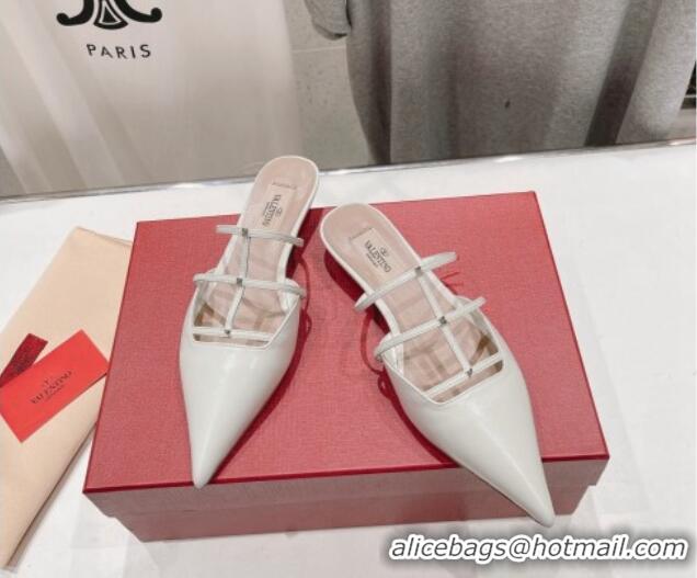 Top Grade Valentino Rockstud Wispy Calfskin Leather Heel Mules 2.5cm White 429151