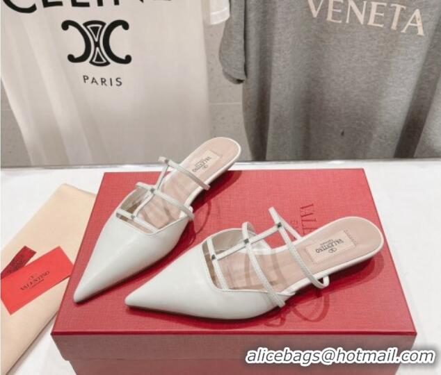 Top Grade Valentino Rockstud Wispy Calfskin Leather Heel Mules 2.5cm White 429151