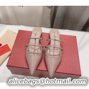 Best Grade Valentino Rockstud Wispy Calfskin Leather Heel Mules 2.5cm Dusty Pink 429153