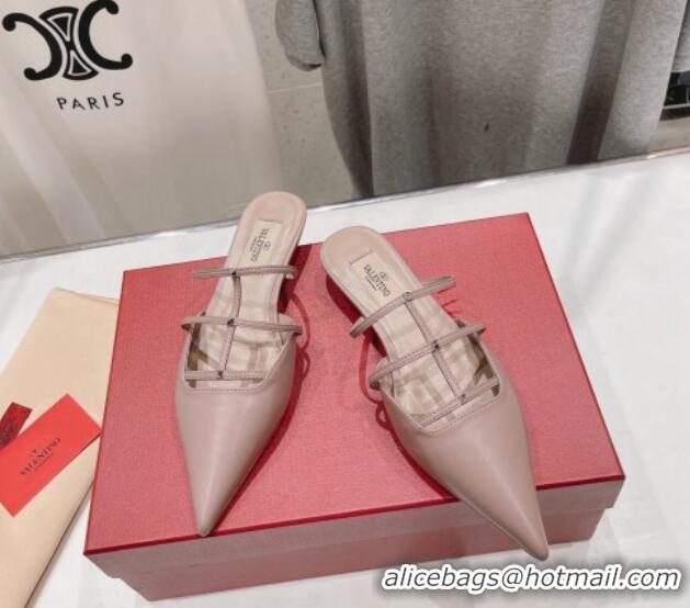 Best Grade Valentino Rockstud Wispy Calfskin Leather Heel Mules 2.5cm Dusty Pink 429153