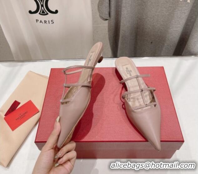 Best Grade Valentino Rockstud Wispy Calfskin Leather Heel Mules 2.5cm Dusty Pink 429153