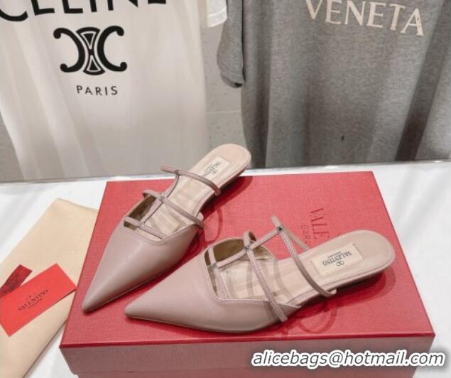 Best Grade Valentino Rockstud Wispy Calfskin Leather Heel Mules 2.5cm Dusty Pink 429153