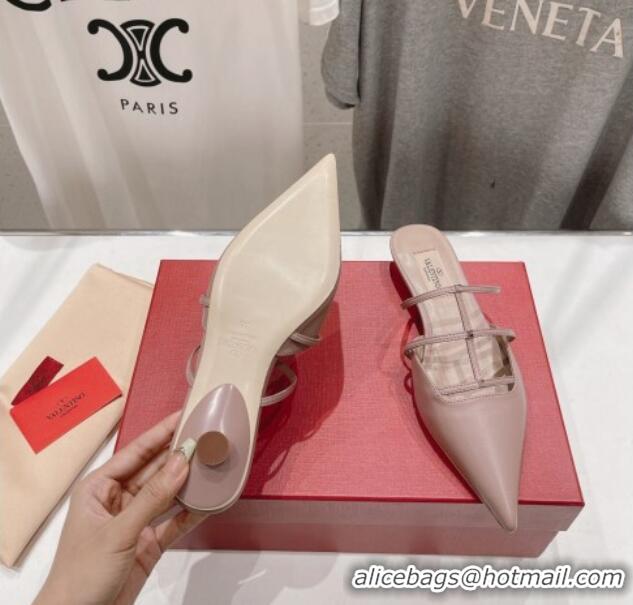 Best Grade Valentino Rockstud Wispy Calfskin Leather Heel Mules 2.5cm Dusty Pink 429153