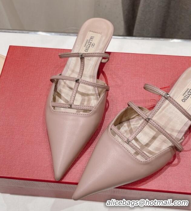 Best Grade Valentino Rockstud Wispy Calfskin Leather Heel Mules 2.5cm Dusty Pink 429153