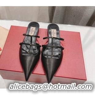 Best Product Valentino Rockstud Wispy Calfskin Leather Heel Mules 2.5cm Black 429154