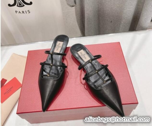 Best Product Valentino Rockstud Wispy Calfskin Leather Heel Mules 2.5cm Black 429154