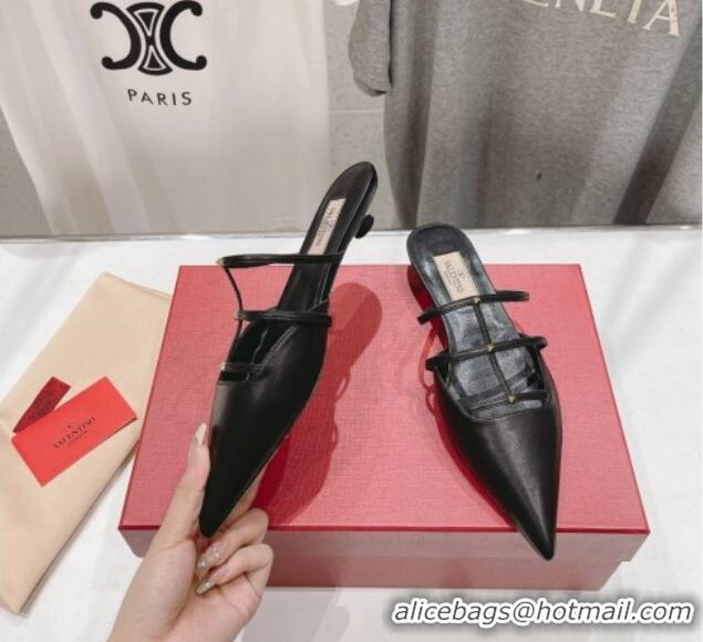 Best Product Valentino Rockstud Wispy Calfskin Leather Heel Mules 2.5cm Black 429154