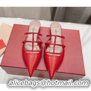 Grade Valentino Rockstud Wispy Calfskin Leather Heel Mules 2.5cm Red 429155