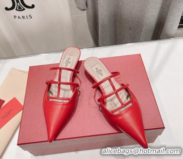 Grade Valentino Rockstud Wispy Calfskin Leather Heel Mules 2.5cm Red 429155