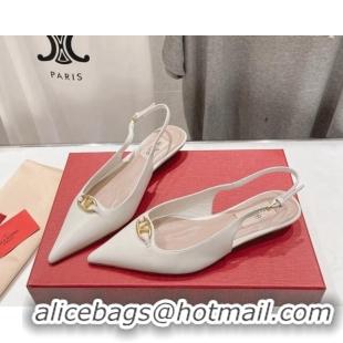 Good Quality Valentino The Bold Edition VLogo Calfskin Slingback Ballerinas White 429160