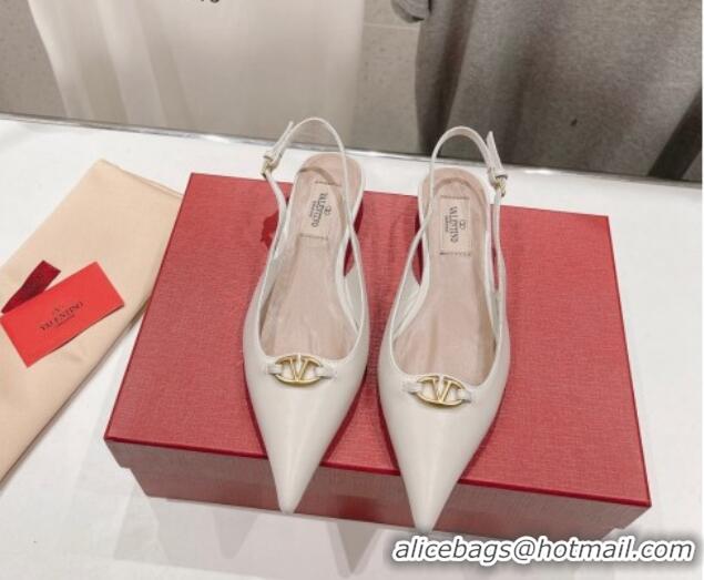 Good Quality Valentino The Bold Edition VLogo Calfskin Slingback Ballerinas White 429160