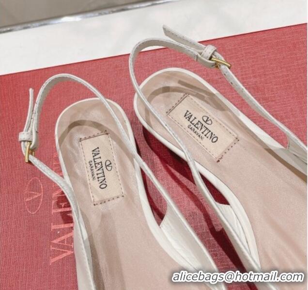 Good Quality Valentino The Bold Edition VLogo Calfskin Slingback Ballerinas White 429160