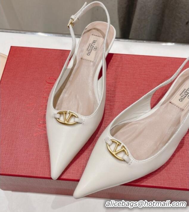 Good Quality Valentino The Bold Edition VLogo Calfskin Slingback Ballerinas White 429160