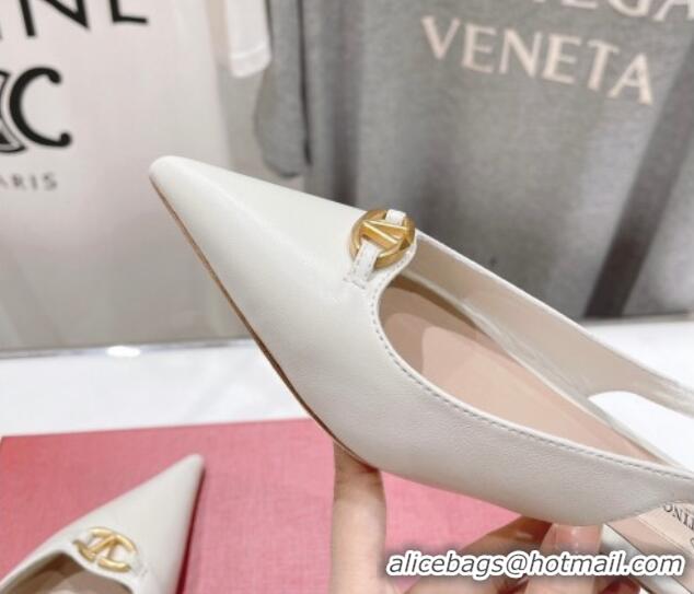 Good Quality Valentino The Bold Edition VLogo Calfskin Slingback Ballerinas White 429160