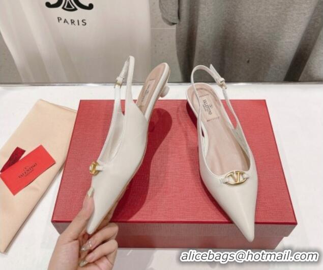 Good Quality Valentino The Bold Edition VLogo Calfskin Slingback Ballerinas White 429160