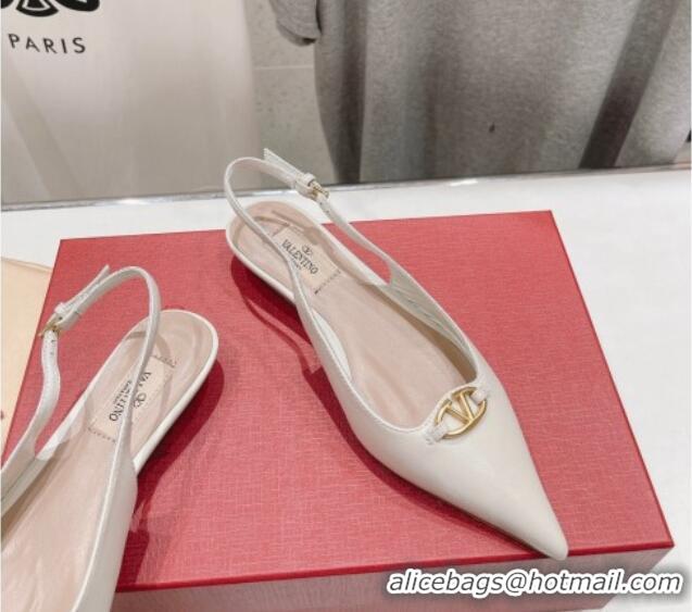 Good Quality Valentino The Bold Edition VLogo Calfskin Slingback Ballerinas White 429160